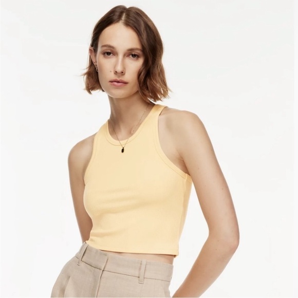 Wilfred Aritzia pale yellow heli ribbed tank top cropped size L - Picture 1 of 5